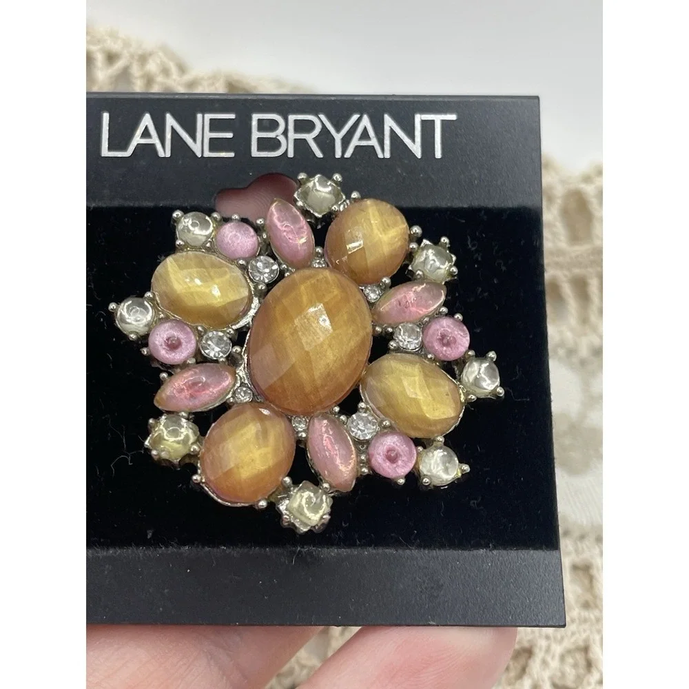 New Lane‎ Bryant Rhinestone Gold Tone Flower Brooch Pin